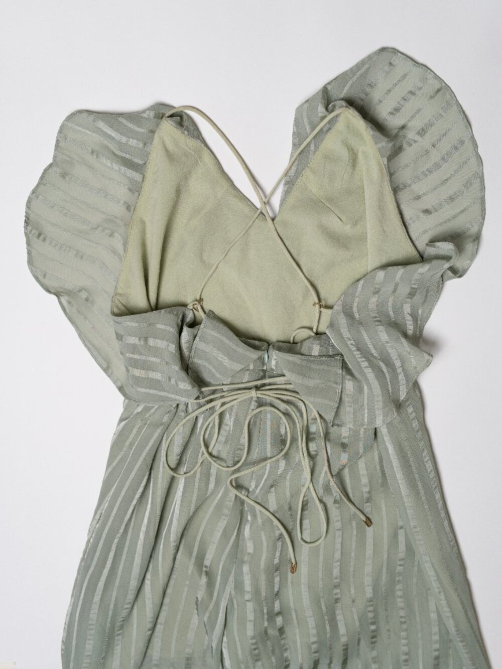 ELLIATT Mint Sage Green Striped Ruffle Wide-Leg Jumpsuit - Picture 2 of 5